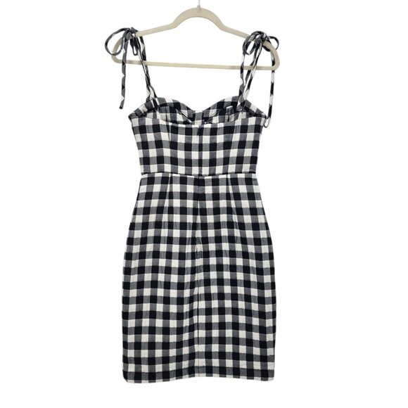 LPA Revolve Womens XS Dress Rachele Checker Black White Tie Strap Mini Party - Picture 4 of 12